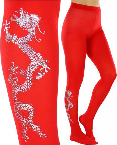 ToBeInStyle Women’s Opaque Pantyhose Tights w/Silver Metallic Dragon Print in Saudi Arabia
