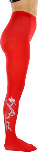 ToBeInStyle Women’s Opaque Pantyhose Tights w/Silver Metallic Dragon Print in Saudi Arabia