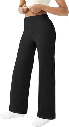 FireSwan Wide Leg Yoga Pants Women Stretch Dress Lounge Pants with Pockets High Waisted Loose Casual Pants in Kuwait