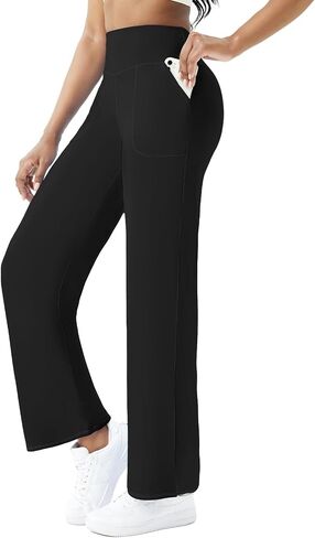 FireSwan Wide Leg Yoga Pants Women Stretch Dress Lounge Pants with Pockets High Waisted Loose Casual Pants in Kuwait
