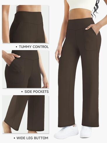 FireSwan Wide Leg Yoga Pants Women Stretch Dress Lounge Pants with Pockets High Waisted Loose Casual Pants in Kuwait