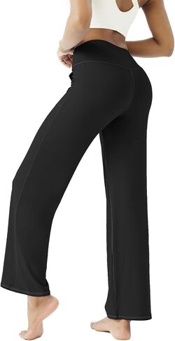 FireSwan Wide Leg Yoga Pants Women Stretch Dress Lounge Pants with Pockets High Waisted Loose Casual Pants in Kuwait