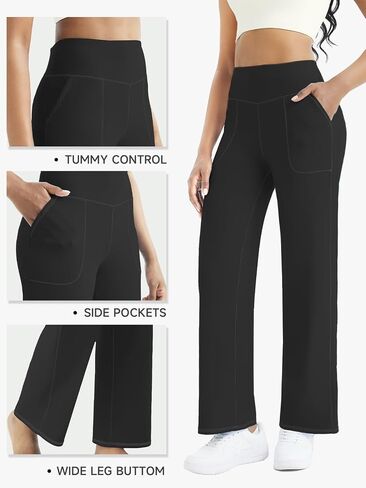 FireSwan Wide Leg Yoga Pants Women Stretch Dress Lounge Pants with Pockets High Waisted Loose Casual Pants in Kuwait