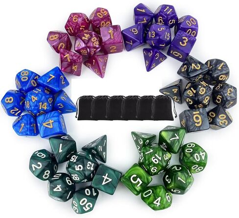 DND Dice Sets(35pieces) with Black Pockets, Complete Flash-Colors polyhedral Dice Sets of D4 D6 D8 D10 D% D12 D20 Great for Dungeons and Dragons RPG MTG Rolel Playing Table Games in Saudi Arabia
