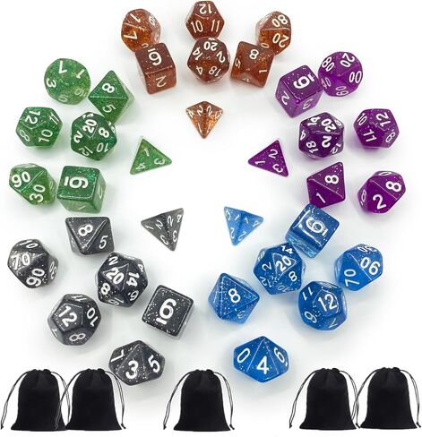DND Dice Sets(35pieces) with Black Pockets, Complete Flash-Colors polyhedral Dice Sets of D4 D6 D8 D10 D% D12 D20 Great for Dungeons and Dragons RPG MTG Rolel Playing Table Games in Saudi Arabia