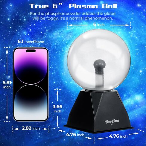 Theefun Plasma Ball: 6 Inch Plasma Globe Touch & Sound Sensitive Plasma Ball Lamp Electric Ball Lightning Novelty Light for Parties, Home, Prop, Room Decoration, Christmas Gifts in Kuwait