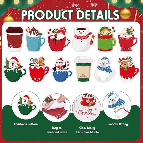 Pasimy 36 Pcs Christmas Sticky Notes Xmas Self Stick Memo Pads Coffee Cup Santa Notepad Set Included Christmas Candy Cane Pens Merry Christmas Tag Organza Bag Kids Christmas Office Home Party Gift in Saudi Arabia