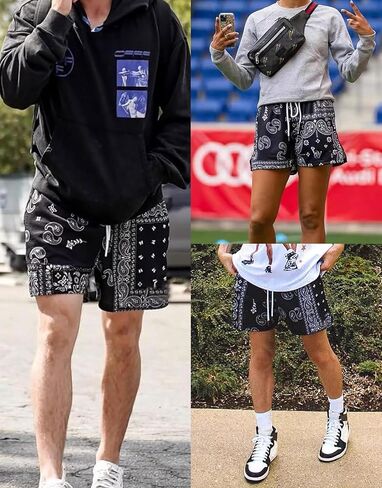 Men's Paisley Shorts Drawstring Bandana Print Casual Workout Athletic Basketball Beach Boxing Summer Shorts in Saudi Arabia
