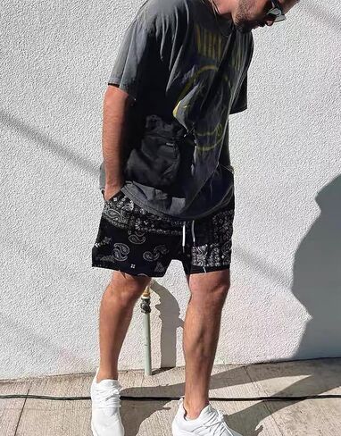 Men's Paisley Shorts Drawstring Bandana Print Casual Workout Athletic Basketball Beach Boxing Summer Shorts in Saudi Arabia