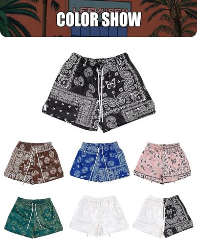 Men's Paisley Shorts Drawstring Bandana Print Casual Workout Athletic Basketball Beach Boxing Summer Shorts in Saudi Arabia
