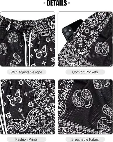 Men's Paisley Shorts Drawstring Bandana Print Casual Workout Athletic Basketball Beach Boxing Summer Shorts in Saudi Arabia