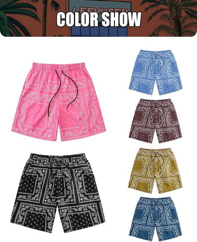 Men's Paisley Shorts Drawstring Bandana Print Casual Workout Athletic Basketball Beach Boxing Summer Shorts in Saudi Arabia