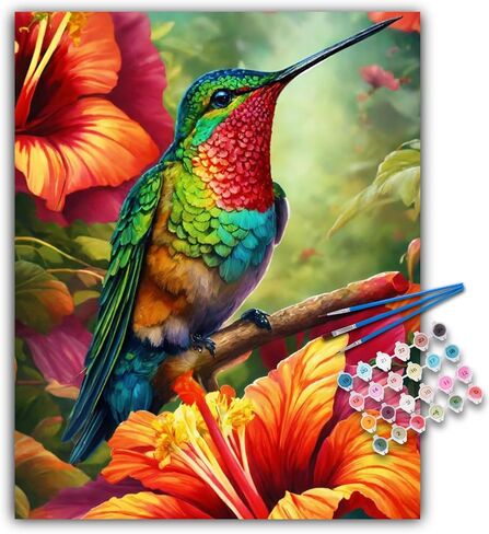Paint by Numbers Kit for Adults Beginner, Hummingbird Acrylic Adult Paint by Number Kits on Canvas, Hummingbird Watercolor Oil Paint by Number for Adults, Perfect for Home Decor Gift 16"x20" in Saudi Arabia