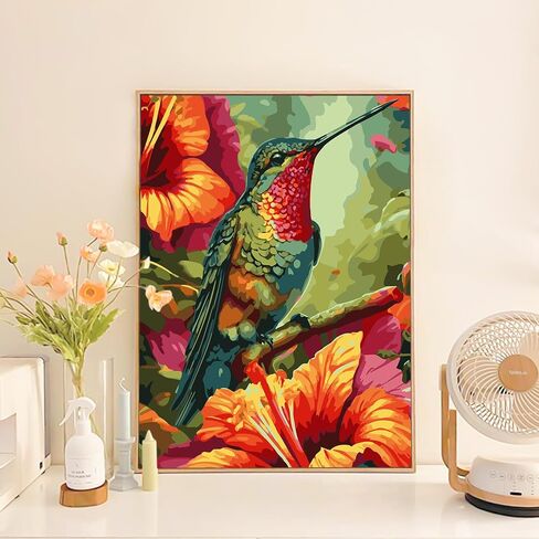 Paint by Numbers Kit for Adults Beginner, Hummingbird Acrylic Adult Paint by Number Kits on Canvas, Hummingbird Watercolor Oil Paint by Number for Adults, Perfect for Home Decor Gift 16"x20" in Saudi Arabia