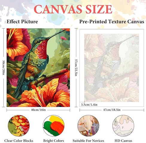 Paint by Numbers Kit for Adults Beginner, Hummingbird Acrylic Adult Paint by Number Kits on Canvas, Hummingbird Watercolor Oil Paint by Number for Adults, Perfect for Home Decor Gift 16"x20" in Saudi Arabia