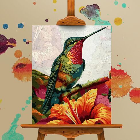 Paint by Numbers Kit for Adults Beginner, Hummingbird Acrylic Adult Paint by Number Kits on Canvas, Hummingbird Watercolor Oil Paint by Number for Adults, Perfect for Home Decor Gift 16"x20" in Saudi Arabia