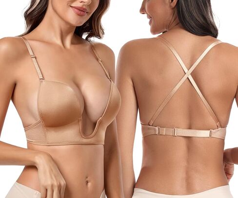 Wekofi Women’s Deep V Plunge Convertible Sexy Low Back Clear Straps Backless Magic Wire Bra in Kuwait