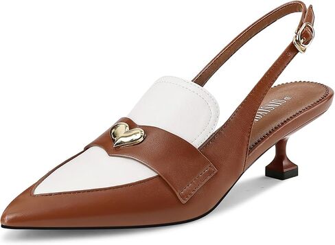 Women Slingback Kitten Heels Pointed Toe Splicing Heart Buckle Pumps Vintage Dress Office Shoes in Saudi Arabia
