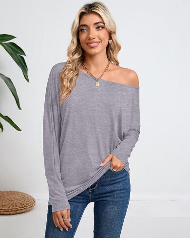 Riyiper 3 Pack Women's Off The Shoulder Tops, Long Sleeve Shirts Casual Dolman Tunics Tee Blouses Loose Pullover Tunic Tops in Saudi Arabia