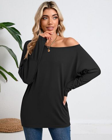 Riyiper 3 Pack Women's Off The Shoulder Tops, Long Sleeve Shirts Casual Dolman Tunics Tee Blouses Loose Pullover Tunic Tops in Saudi Arabia