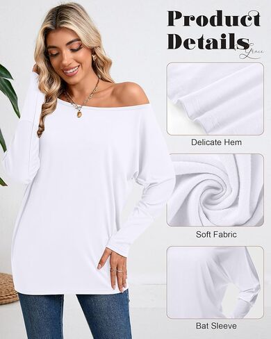 Riyiper 3 Pack Women's Off The Shoulder Tops, Long Sleeve Shirts Casual Dolman Tunics Tee Blouses Loose Pullover Tunic Tops in Saudi Arabia
