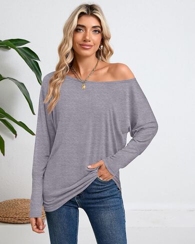 Riyiper 3 Pack Women's Off The Shoulder Tops, Long Sleeve Shirts Casual Dolman Tunics Tee Blouses Loose Pullover Tunic Tops in Saudi Arabia