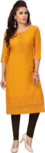 ladyline Rayon Chikankari Tunic Kurta Kurti Top Womens Schiffli Sequins Embroidered in Saudi Arabia