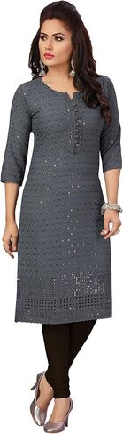 ladyline Rayon Chikankari Tunic Kurta Kurti Top Womens Schiffli Sequins Embroidered in Saudi Arabia