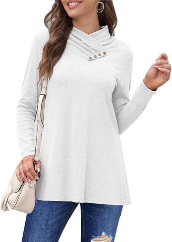 Bluetime Women's Cowl Neck Shawl Wrap Collar Button Long Sleeve Tunic Tops Shirts Light Thin Sweaters in Kuwait