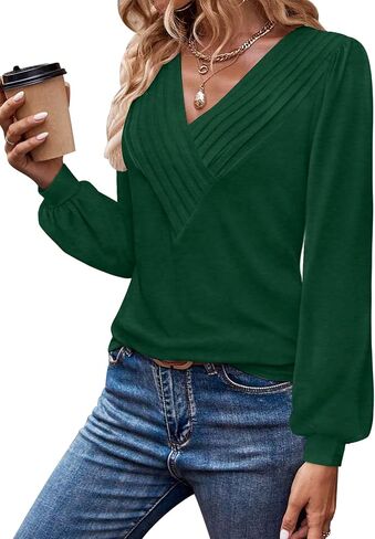 Women's Long Sleeve Shirts Dressy V Neck Business Casual Blouses Fall Clothes in Saudi Arabia