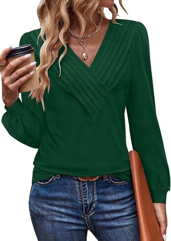 Women's Long Sleeve Shirts Dressy V Neck Business Casual Blouses Fall Clothes in Saudi Arabia