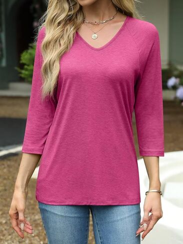 EADINVE Womens V Neck 3/4 Sleeve T Shirts Casual Basic Summer Tees Shirts Loose Fit Tunic Tops Fall Pullover in Kuwait