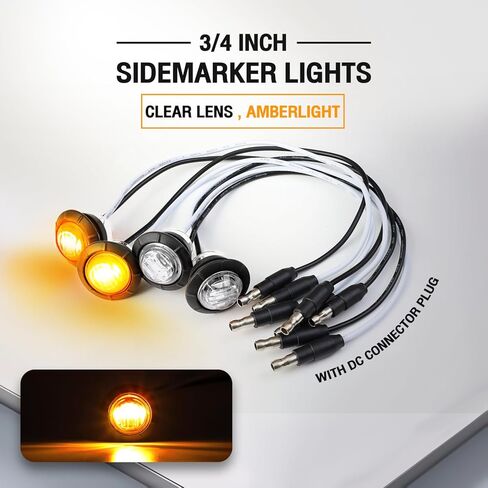 3/4 Inch Round Clear Lens Amber 3 LED Side Marker Lights Clearance Indicator Lights with Grommets Truck Trailer RV ATV SUV 12V DC Plugs in Kuwait