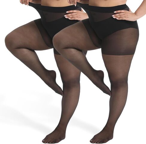 Plus Size Sheer Pantyhose - Ultra Comfy Plus Size Tights, 2 Pack 15D Control Top Pantyhose for Women in Saudi Arabia
