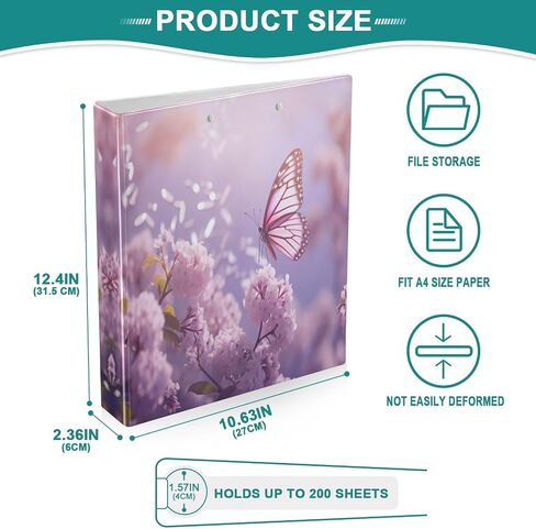 Flying Butterfly 3-Ring Binder 1.5 Inch 1 Pack Round Ring Binder Holds 200 Sheets with 3 Inside Pockets for Office Home Organization in Saudi Arabia