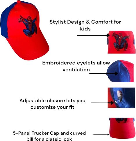 GIFTPLAY! Kids Boys Superhero Baseball Cap Hat & Flash Light Luminous Digital Quartz Watch Time & Polarized Sport Sunglasses Theme: Spiderman Acccesories Gift Set 3 Pcs Red and Blue, Red and Blue, 6 in Kuwait