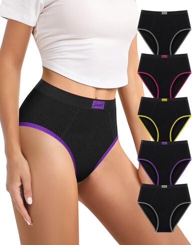 MEIYATING Womens High Waisted Underwear High-Cut Soft Stretch Briefs Ladies Cheeky Bikini Panties 5 Pack in Saudi Arabia