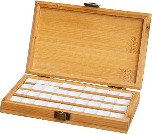 Almencla Multipurpose Empty Bamboo Paint Palette Palette Gouache Wooden Watercolor Paint Box Wood Palette Tray for Artist Kids Painters Home Studio, 36 Grids in Saudi Arabia