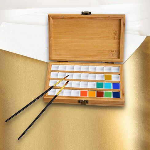 Almencla Multipurpose Empty Bamboo Paint Palette Palette Gouache Wooden Watercolor Paint Box Wood Palette Tray for Artist Kids Painters Home Studio, 36 Grids in Saudi Arabia