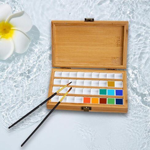 Almencla Multipurpose Empty Bamboo Paint Palette Palette Gouache Wooden Watercolor Paint Box Wood Palette Tray for Artist Kids Painters Home Studio, 36 Grids in Saudi Arabia