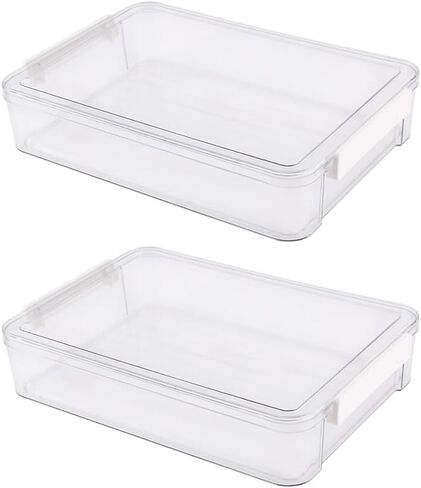 2 PCS Portable Project Case with Snap-Tight Latch, Plastic Storage Bins, Project Case for Drawers, Clear Stackable File Box for Organizing Letters, Documents, Art Supplies(COLOR:transparent) in Saudi Arabia
