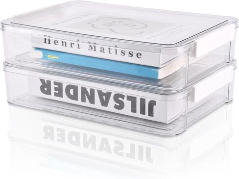 قطعتان من حافظة المشروع المحمولة مع مزلاج محكم الإغلاق، وصناديق تخزين بلاستيكية، وحقيبة مشروع للأدراج، وصندوق ملفات شفاف قابل للتكديس لتنظيم الحروف والمستندات واللوازم الفنية (اللون: شفاف) in Kuwait