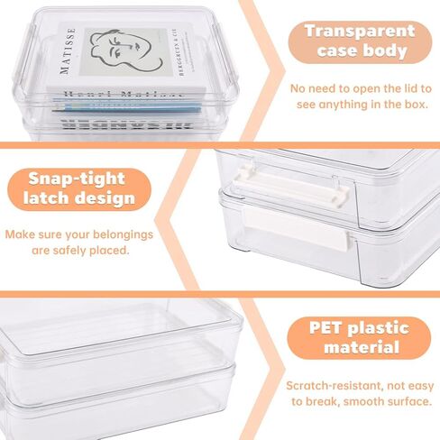 2 PCS Portable Project Case with Snap-Tight Latch, Plastic Storage Bins, Project Case for Drawers, Clear Stackable File Box for Organizing Letters, Documents, Art Supplies(COLOR:transparent) in Saudi Arabia