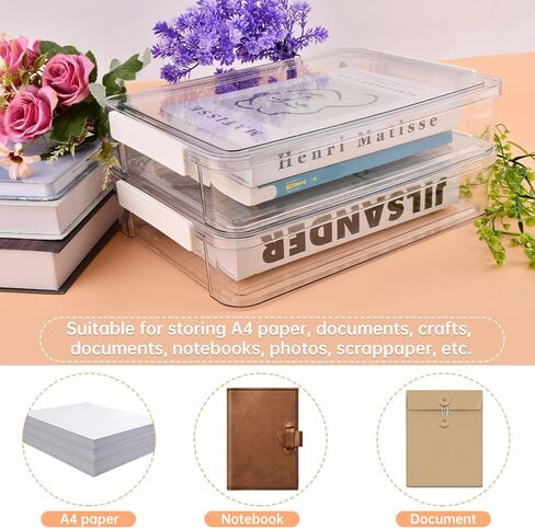 2 PCS Portable Project Case with Snap-Tight Latch, Plastic Storage Bins, Project Case for Drawers, Clear Stackable File Box for Organizing Letters, Documents, Art Supplies(COLOR:transparent) in Saudi Arabia