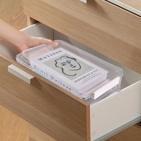 2 PCS Portable Project Case with Snap-Tight Latch, Plastic Storage Bins, Project Case for Drawers, Clear Stackable File Box for Organizing Letters, Documents, Art Supplies(COLOR:transparent) in Saudi Arabia