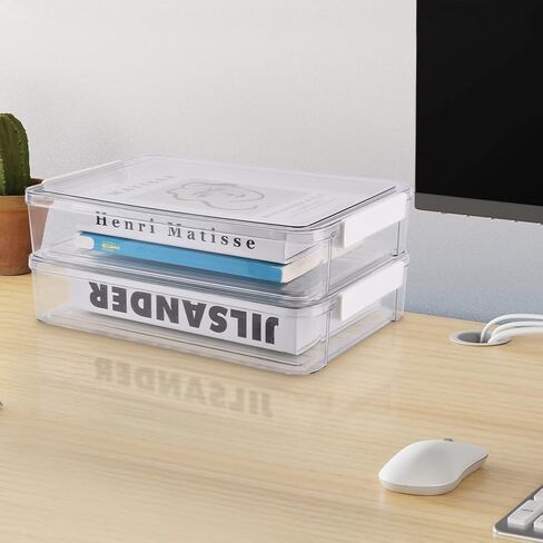 قطعتان من حافظة المشروع المحمولة مع مزلاج محكم الإغلاق، وصناديق تخزين بلاستيكية، وحقيبة مشروع للأدراج، وصندوق ملفات شفاف قابل للتكديس لتنظيم الحروف والمستندات واللوازم الفنية (اللون: شفاف) in Kuwait