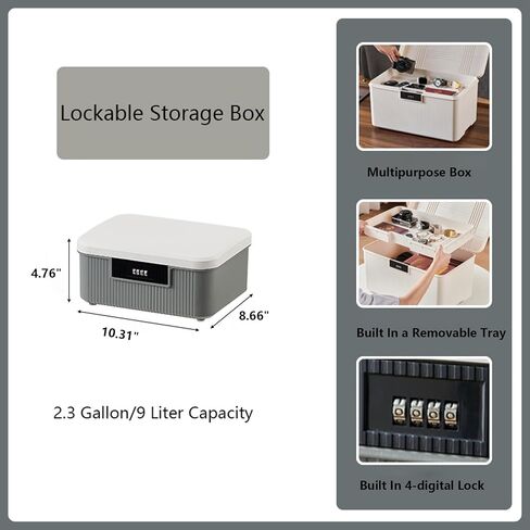 Lockable Storage Bin Outdoor Lock Box Plastic Storage Container Versatile Organizer with Changeable Lock for Home Office School Travel Business (White&Grey, 9 Liters) in Saudi Arabia
