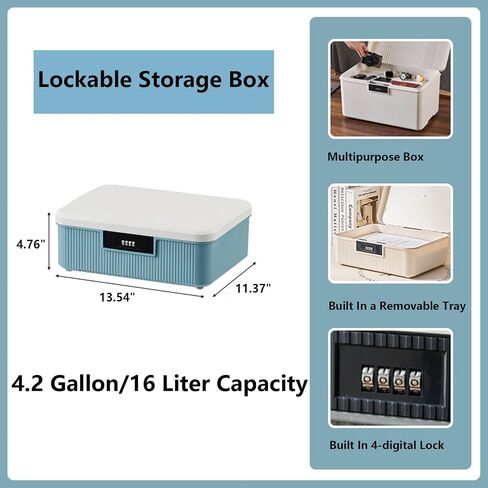 Lockable Storage Bin Outdoor Lock Box Plastic Storage Container Versatile Organizer with Changeable Lock for Home Office School Travel Business (White&Grey, 9 Liters) in Saudi Arabia