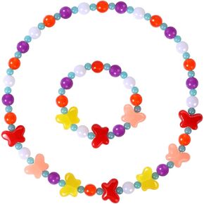 Girls Jewelry Set - Cute Butterfly Beads Necklace Bracelet-Toddler Girls Butterfly Jewelry - Stretchy Chunky Costume Jewelry Present Toy-Style 2