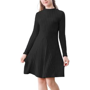 Girls Sweater Dresses Ribbed Mock Neck Long Sleeve Dresses for Girls Knit Fall Dress Little Girl Winter Dresses